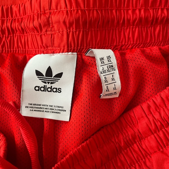Adidas: Men’s Red Track Pants 3D Embroidered Trefoil Logo and Stripes | Size XL - Picture 3 of 5